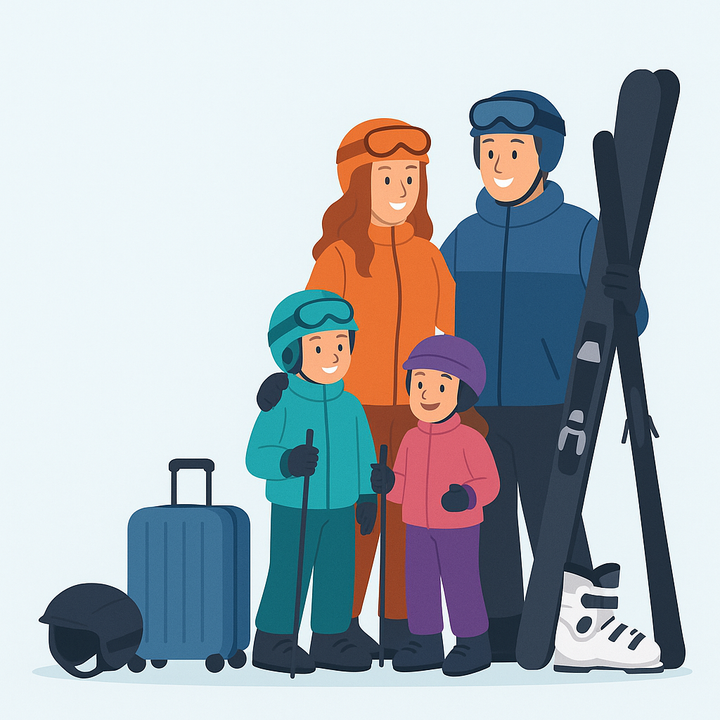 Familj på skidsemester